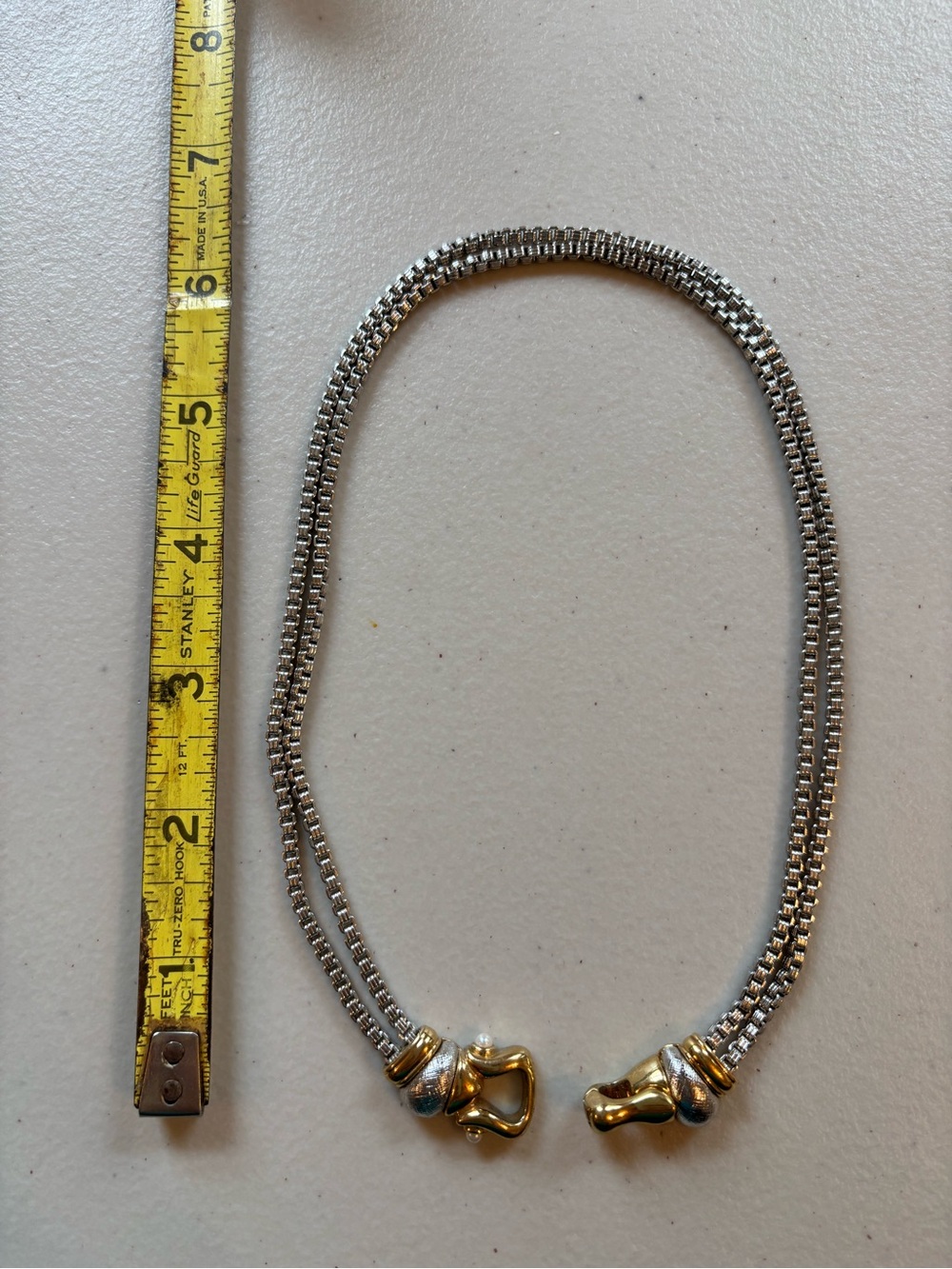Park Lane Silver Double-Chain Necklace with Gold and pearl Accent magnetic Clasp - Picture 4 of 5